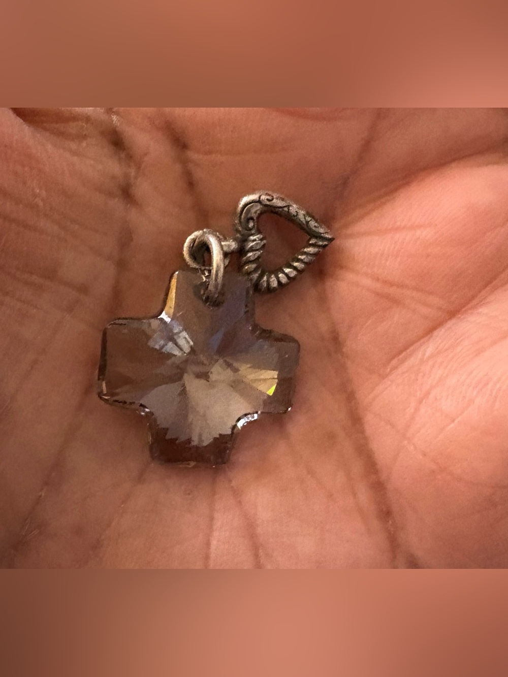 Brighton Smoky Crystal Cross Pendant in Smoky Taupe with Silver Bail